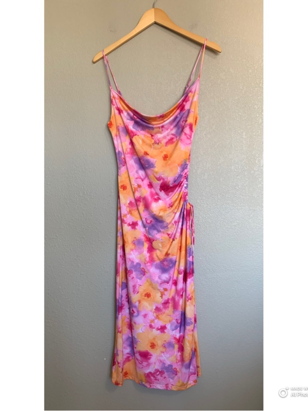 Floral Tie-Dye Cutout Slip Midi Dress - Pink & Purple - Picture 2 of 16